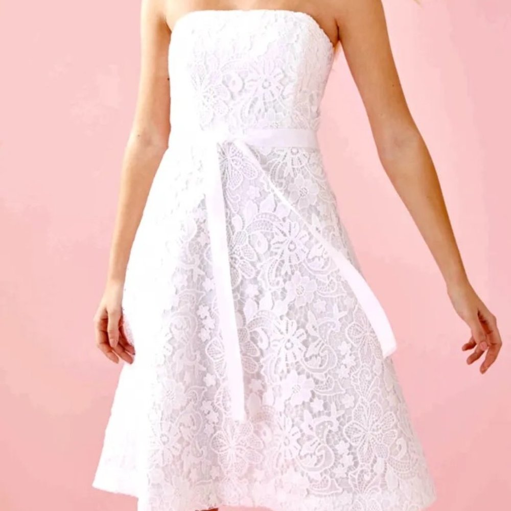 Lilly Pulitzer Sienna Convertible Floral White Lace Dress Size 8